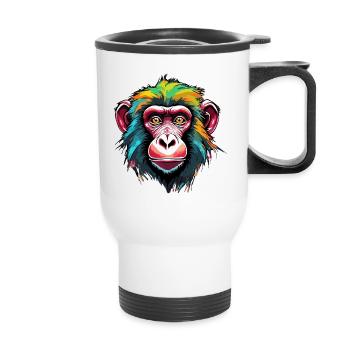 Monkey / Animal / Zoo / Babian / Wild / Comic - Thermal mug with handle - white - Front