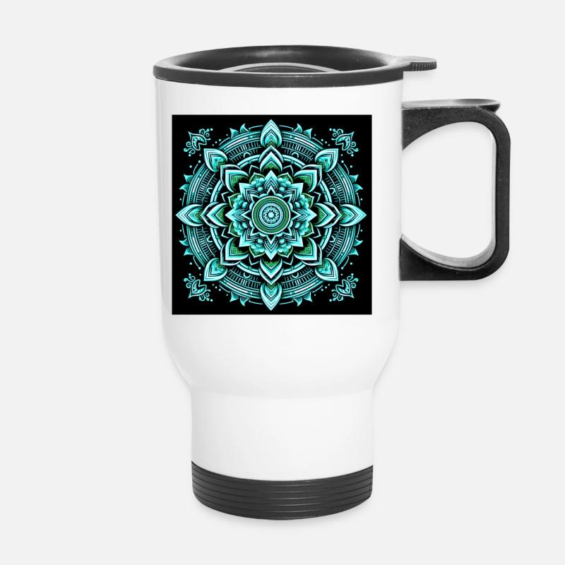 Turquoise neon mandala - Thermal mug with handle - white