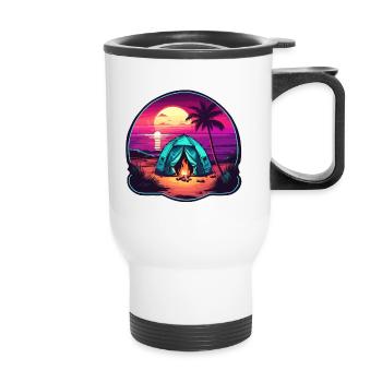 Forêt / Sauvage / Tente / Sauvage / Arbres / Vie - Tasse isotherme avec poignée - blanc - Devant