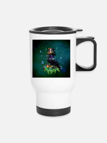 Fantastischer Steampunk-Rabe - Thermobecher mit Tragegriff - Weiß