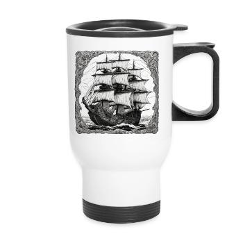 Bateau pirate / Bateau / Mer / Océan / Vagues - Tasse isotherme avec poignée - blanc - Devant