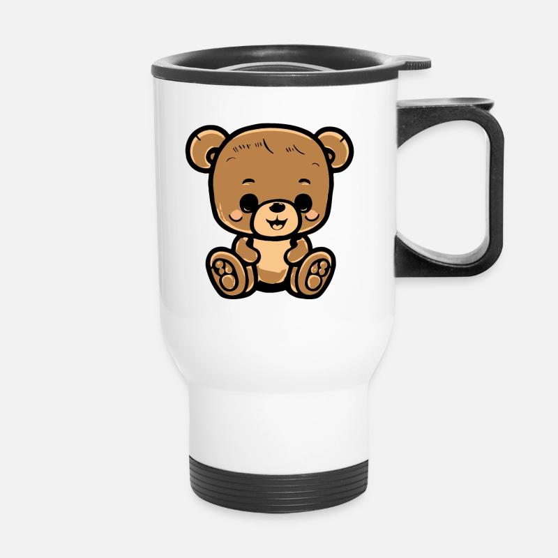 Cuddly Teddy Sitting Brown Bear - Thermal mug with handle - white