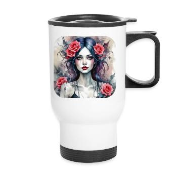Cooles Gothic Punk Girl mit roten Rosen - Thermobecher mit Tragegriff - Weiß - Vorne
