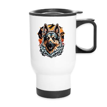 Chien / Animal / Animal de compagnie / Poilu / Berger allemand - Tasse isotherme avec poignée - blanc - Devant