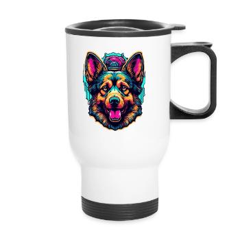 Chien / Animal / Animal de compagnie / Poilu / Berger allemand - Tasse isotherme avec poignée - blanc - Devant