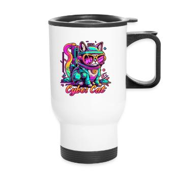 YANACAT Comic Cyberpunk Cybercat Scifi Cat - Thermal mug with handle - white - Front