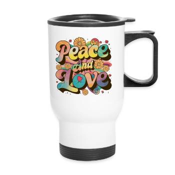 Peace And Love Hippie 1960s 1970s - Thermal mug with handle - white - Front