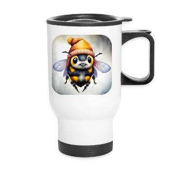 Abeille d’hiver fraîche avec chapeau et écharpe - Tasse isotherme avec poignée - blanc - Devant