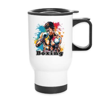 Boxer / Sports / Fight / Arena / Boxing Ring / Fists - Thermal mug with handle - white - Front