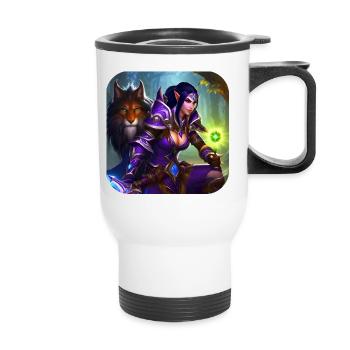 Proud Fantasy Elven Warrior with Lion - Thermal mug with handle - white - Front