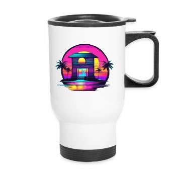 Lakeside House / Cabin / Lake / Mountains / Nature /Forest - Thermal mug with handle - white - Front