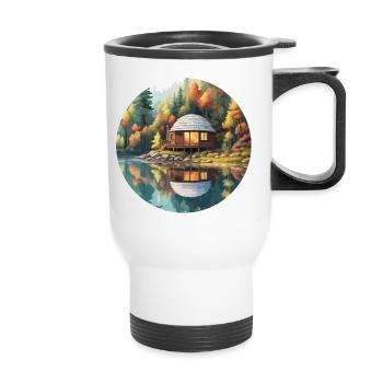 Lakeside House / Cabin / Lake / Mountains / Nature /Forest - Thermal mug with handle - white - Front