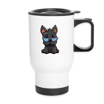 Scottish Terrier Dog Breed Watercolor Cartoon Kawa - Thermal mug with handle - white - Front