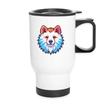 American Eskimo Dog Breed Watercolor Cartoon Kawai - Thermal mug with handle - white - Front
