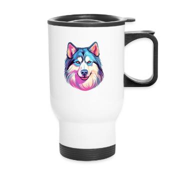 Alaskan Malamute Dog Breed Watercolor Cartoon Kawa - Thermal mug with handle - white - Front