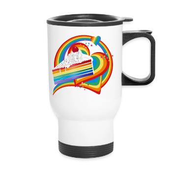 Morceau de gâteau arc-en-ciel à la crème et à la cerise - Tasse isotherme avec poignée - blanc - Devant