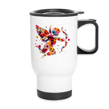 Flowery Cupid shoots love arrows - Thermal mug with handle - white - Front