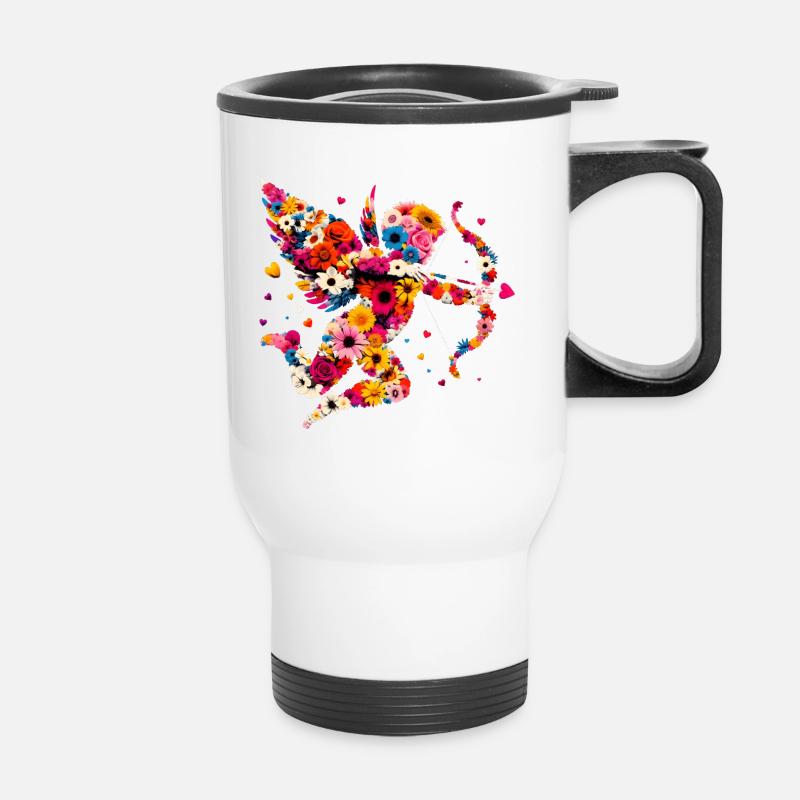 Cupidon fleuri tire des flèches d’amour - Tasse isotherme avec poignée - blanc