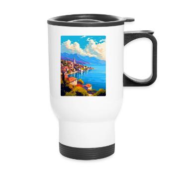 Ohrid Macédoine du Nord Affiche de voyage vintage WPA - Tasse isotherme avec poignée - blanc - Devant