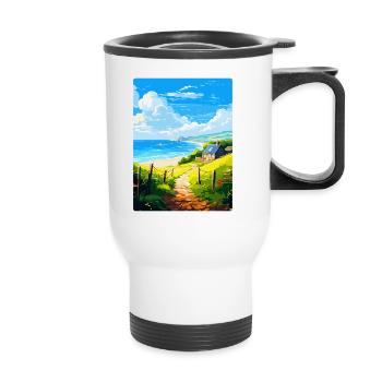 Lamorna, Cornwall, England, Vereinigtes Königreich, Reiseposter, Souvenir - Thermobecher mit Tragegriff - Weiß - Vorne