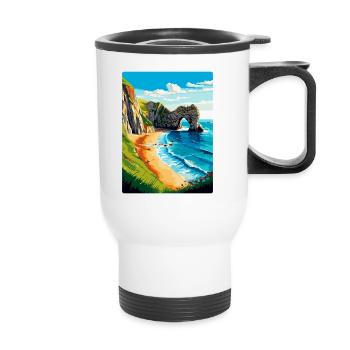 Durdle Door England Uk Reise Poster Souvenir WPA - Thermobecher mit Tragegriff - Weiß - Vorne