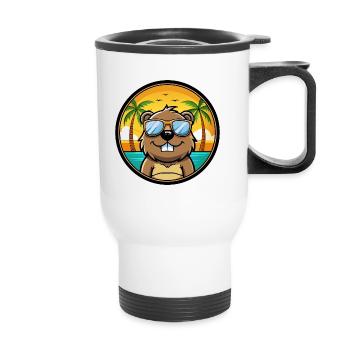 Biber Lustige Cartoon Sommer Strand Sonnenbrille Cool - Thermobecher mit Tragegriff - Weiß - Vorne