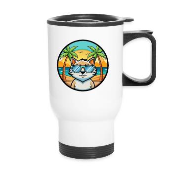 Katze Lustige Cartoon Sommer Strand Sonnenbrille Aufkleber - Thermobecher mit Tragegriff - Weiß - Vorne