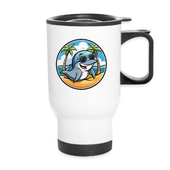Delfin Lustige Cartoon Sommer Strand Sonnenbrille Cool - Thermobecher mit Tragegriff - Weiß - Vorne