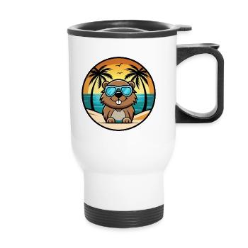 Biber Lustige Cartoon Sommer Strand Sonnenbrille Cool - Thermobecher mit Tragegriff - Weiß - Vorne