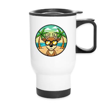 Hirsch Lustige Cartoon Sommer Strand Sonnenbrille Aufkleber - Thermobecher mit Tragegriff - Weiß - Vorne
