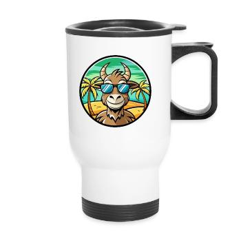 Ziege Lustige Cartoon Sommer Strand Sonnenbrille Aufkleber - Thermobecher mit Tragegriff - Weiß - Vorne