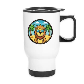 Löwe Lustige Cartoon Sommer Strand Sonnenbrille Aufkleber - Thermobecher mit Tragegriff - Weiß - Vorne