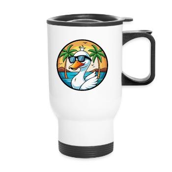Schwan Lustige Cartoon Sommer Strand Sonnenbrille Aufkleber - Thermobecher mit Tragegriff - Weiß - Vorne
