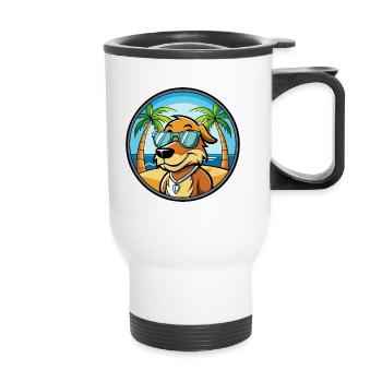Poitevin Hound Hund Rasse Cartoon Sonnenbrille Strand - Thermobecher mit Tragegriff - Weiß - Vorne