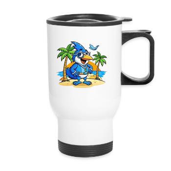 Blue Jay Lustige Cartoon Sommer Strand Sonnenbrille - Thermobecher mit Tragegriff - Weiß - Vorne