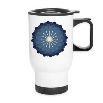 Blue Cream & Gold Flower - Thermal mug with handle - white - Front