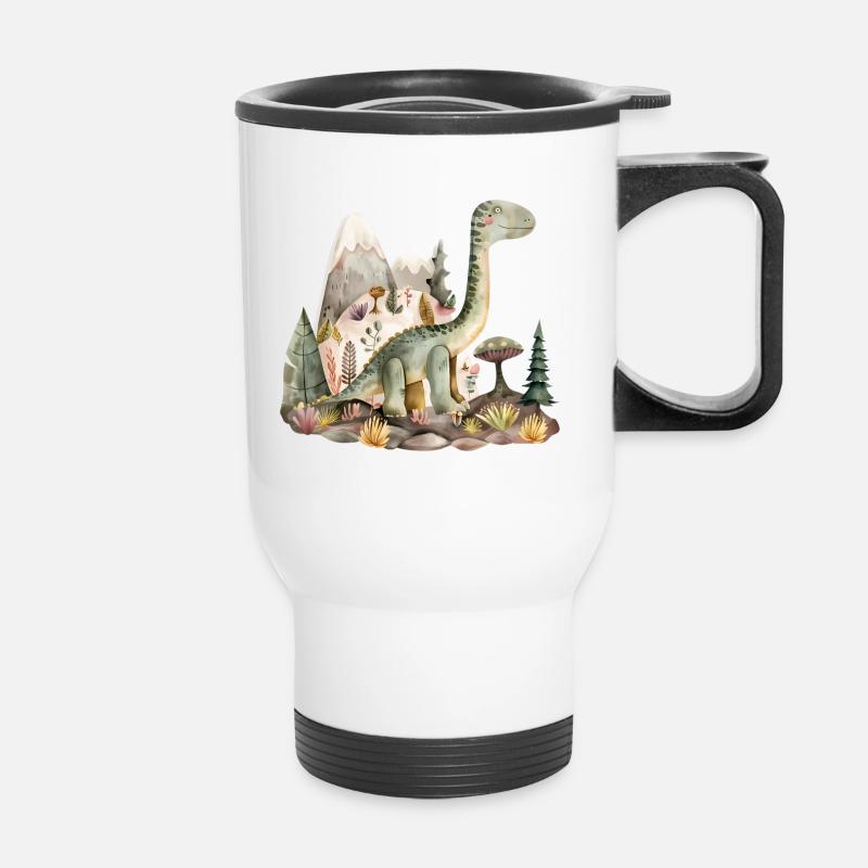 Playful Dinosaur Landscape - Thermal mug with handle - white