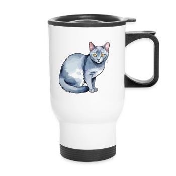 Chat bleu russe Aquarelle - Tasse isotherme avec poignée - blanc - Devant