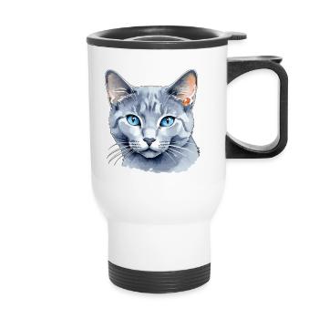 Chat bleu russe Aquarelle - Tasse isotherme avec poignée - blanc - Devant