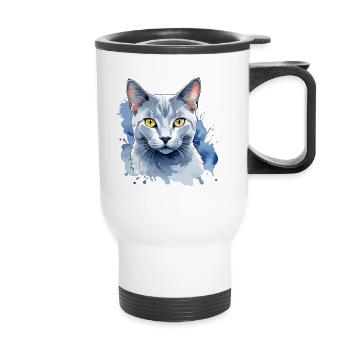 Chat bleu russe Aquarelle - Tasse isotherme avec poignée - blanc - Devant