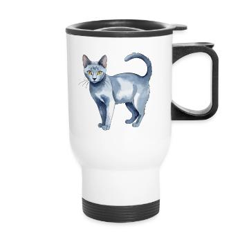 Chat bleu russe Aquarelle - Tasse isotherme avec poignée - blanc - Devant
