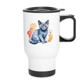 Chat bleu russe Aquarelle - Tasse isotherme avec poignée - blanc - Devant