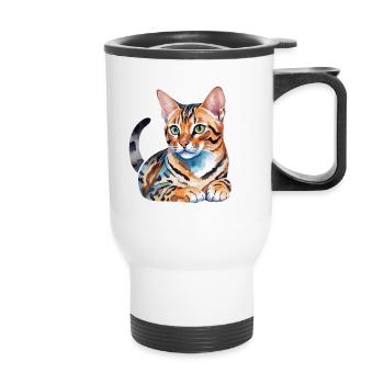Bengalkatze Wasserfarben - Thermobecher mit Tragegriff - Weiß - Vorne