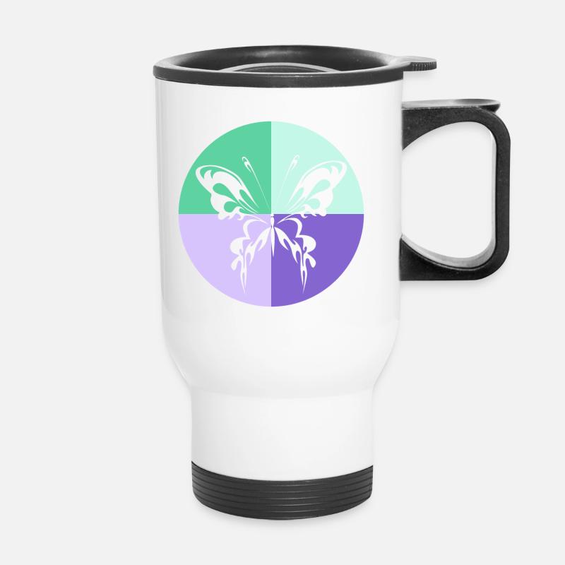 Butterfly Quartet Green Purple - Thermal mug with handle - white