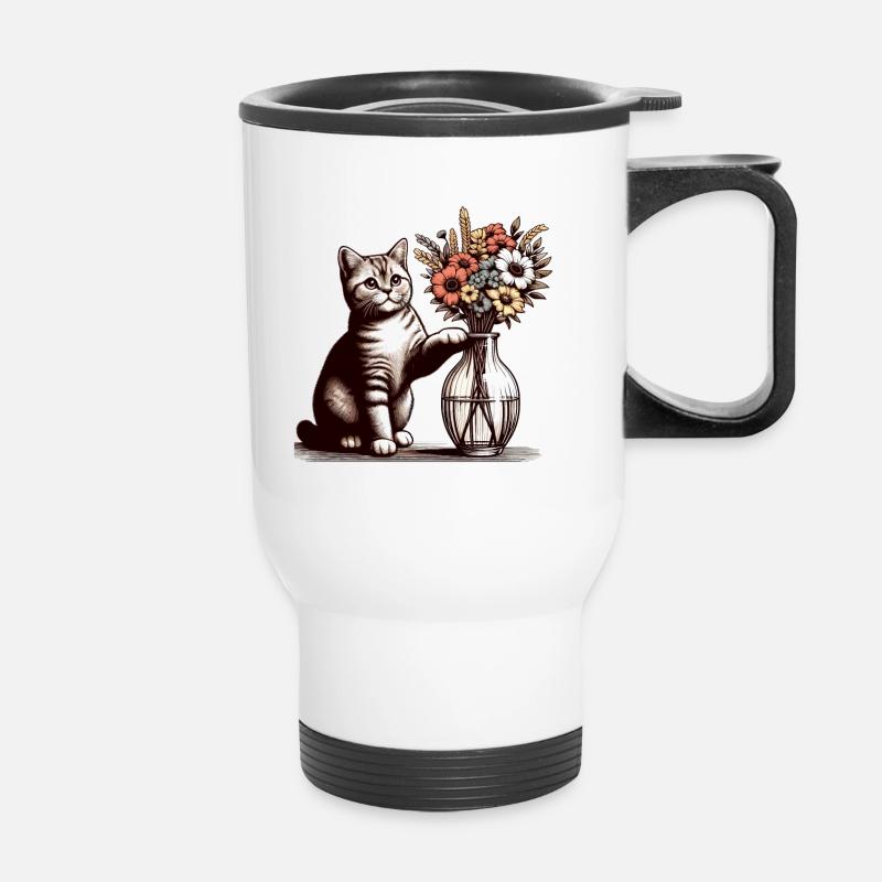 BKH Britisch Kurzhaar Katze Vase umkippen Geschenk - Thermobecher mit Tragegriff - Weiß