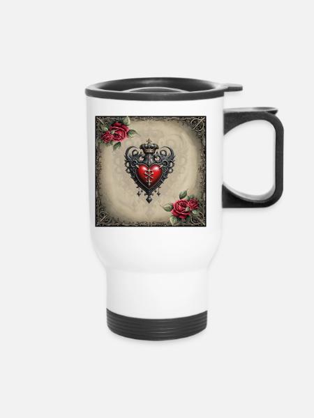 Elegantes Gothic Herz - Thermobecher mit Tragegriff - Weiß