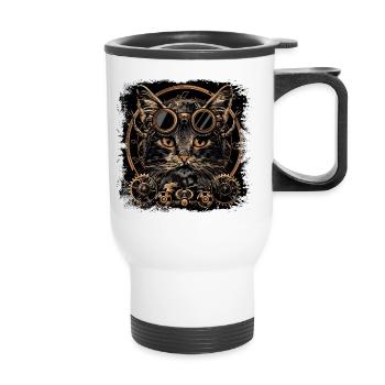 Steampunk Cat - Thermal mug with handle - white - Front