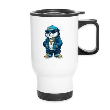 Castor Cool Personnage De Dessin Animé Kawaii Clipart - Tasse isotherme avec poignée - blanc - Devant