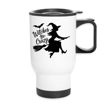 Halloween Witch Broom Witches Be Crazy - Thermal mug with handle - white - Front
