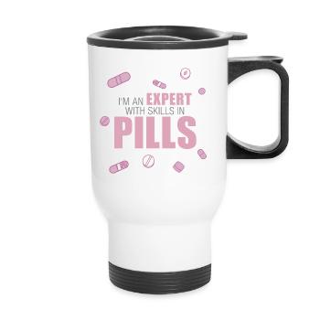 PTA, PKA, Apothekerin, Expert with Skills in Pills - Thermobecher mit Tragegriff - Weiß - Vorne